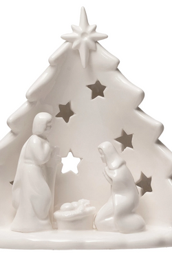 Stoneware Holy Family with Tree & Cut-Outs