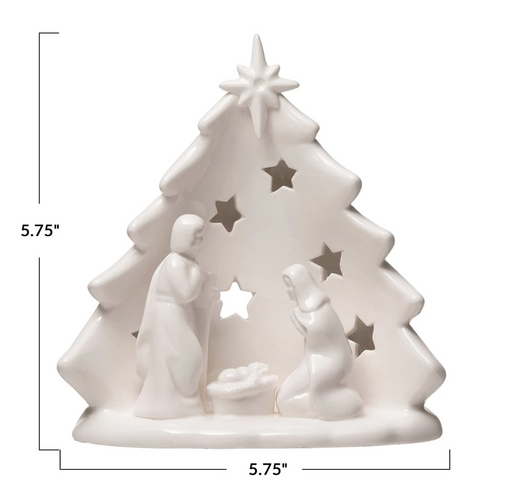 Stoneware Holy Family with Tree & Cut-Outs