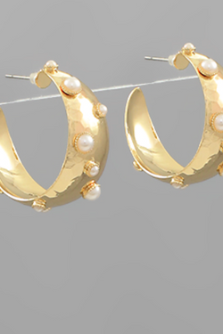 Studded Pearl Hoop Earrings
