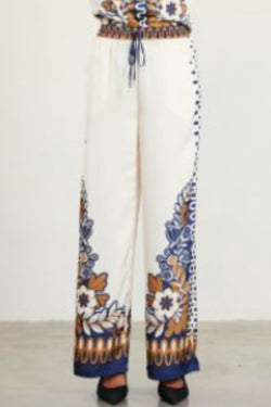 Navy  Printed Elastic Waist Pants