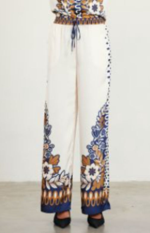 Navy  Printed Elastic Waist Pants