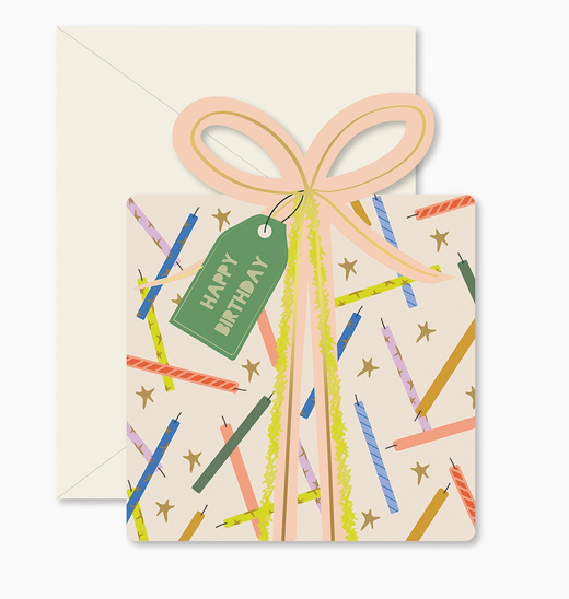 Birthday Gift Star Candles Die-Cut Folded Greeting Card