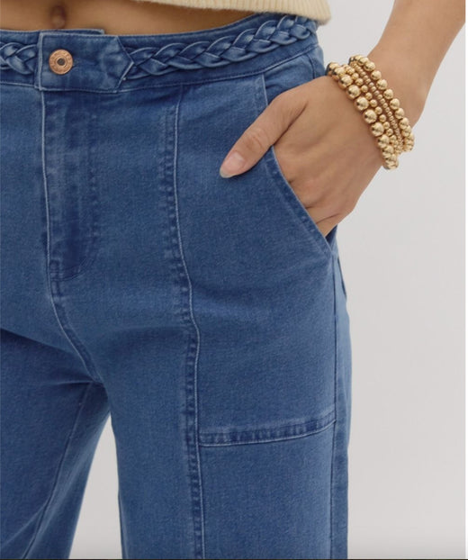 Braided Waist Wide Leg Jeans