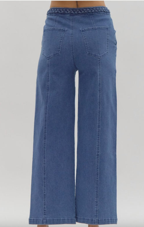 Braided Waist Wide Leg Jeans