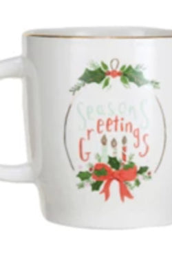 14 oz. Stoneware Holiday Mug With Gold Rim