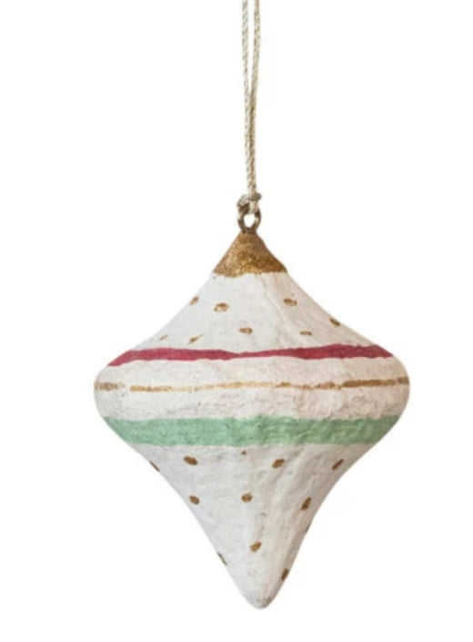 Handmade Paper Mache Ornament w/ Metallic Gold Details