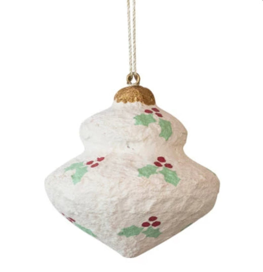 Handmade Paper Mache Ornament w/ Metallic Gold Details