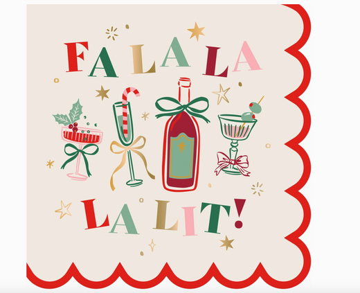 Funny Holiday Cocktail Napkins | Fa La La Lit Scallop Foil