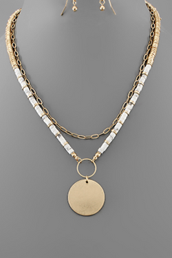 Disk & Stone Beaded Necklace