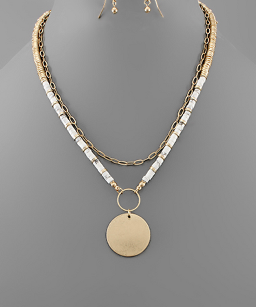 Disk & Stone Beaded Necklace