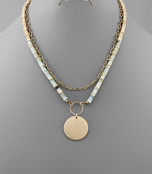 Disk & Stone Beaded Necklace