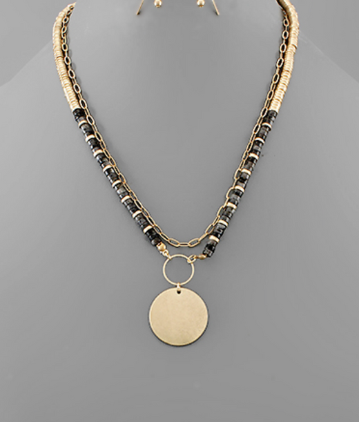 Disk & Stone Beaded Necklace