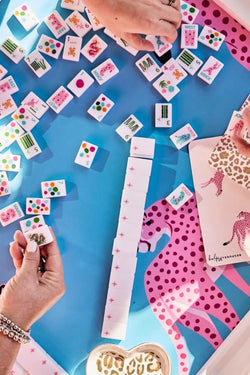 Springtime Safari Mahjong Tiles in Bright White  by Bespoke Mahjonmg