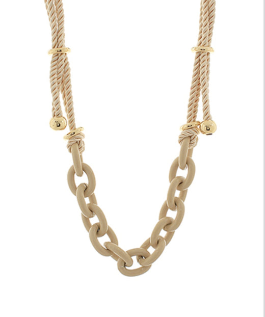 Color Coated Chain & Silk Rope Necklace