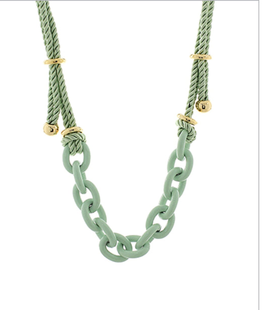 Color Coated Chain & Silk Rope Necklace