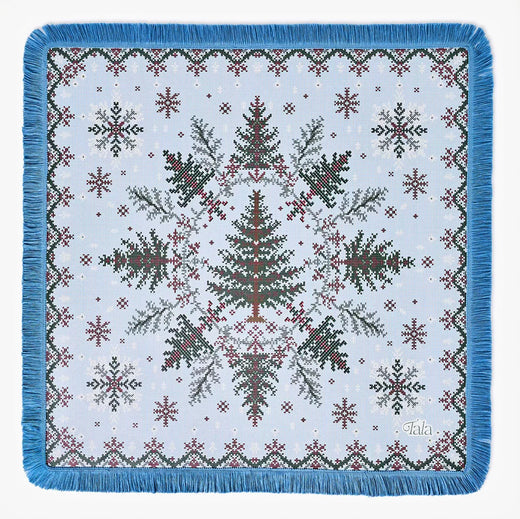 Sweater Weather - Holiday Mahjong Mat with Winter Blue Fringe by Tala