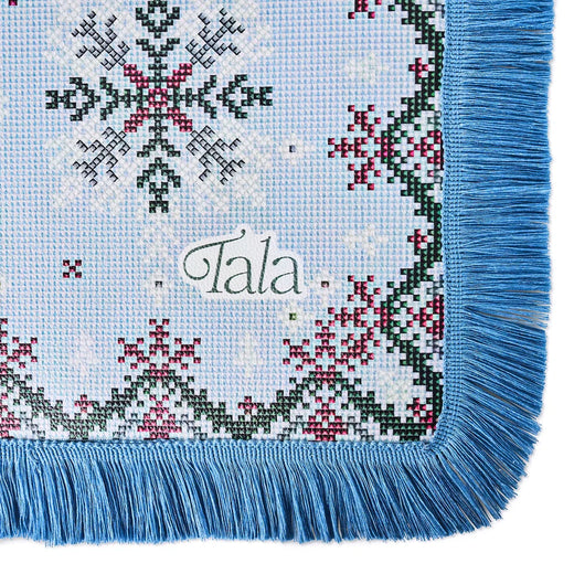 Sweater Weather - Holiday Mahjong Mat with Winter Blue Fringe by Tala