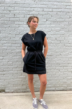 Black Drawstring Athleisure Dress