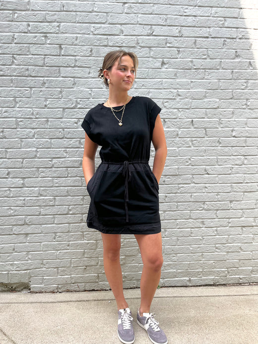 Black Drawstring Athleisure Dress