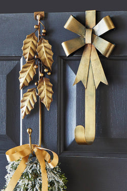 Bow Wreath Hanger Antique Brass Iron Christmas