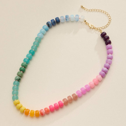 Gradient Color Glass Disc Beaded Necklace