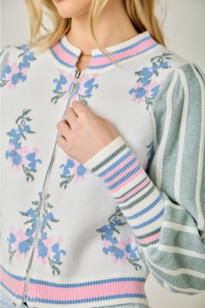 Floral Sweater Bomber Jacket