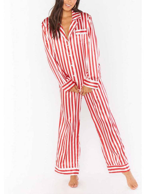 Home Satin Vertical Striped Christmas Pajama Set
