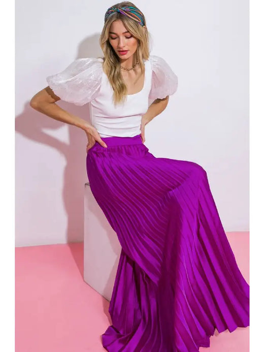 Satin Pleated Maxi Skirt