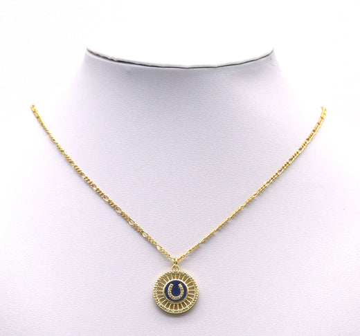 Gold Horseshoe U Shape On Round Coin Charm