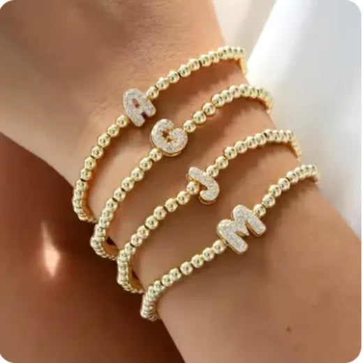 Gold Beaded Initial Bracelets