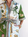 Seashell Print Button-Up Dress
