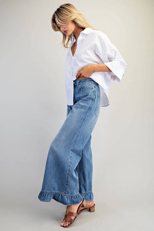 Mineral Washed Ruffle Hem Jeans