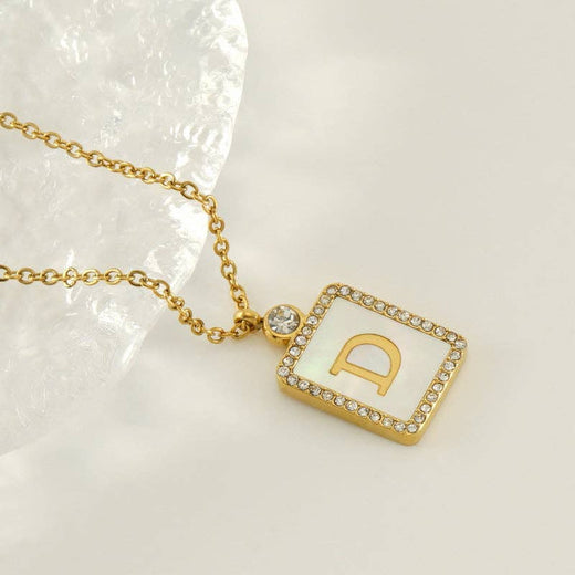 Rhinestone Shell Initial Charm Necklace