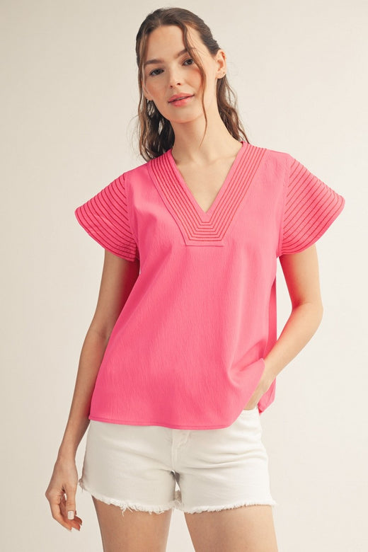 Stitch Detail  V Neck Top