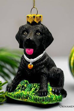 Black Lab Glass Christmas Ornament, Labrador Retriever Dog
