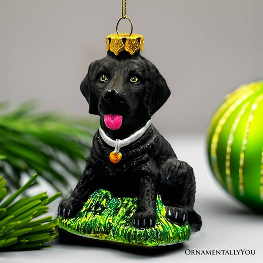 Black Lab Glass Christmas Ornament, Labrador Retriever Dog