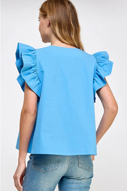 Flutter Ruffle Sleeve Poplin Top