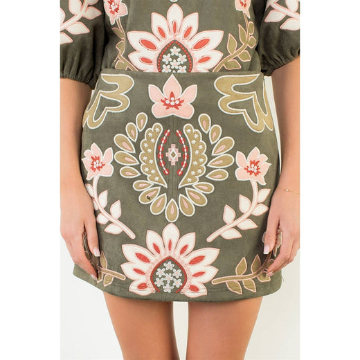 Suede Embroidered Skirt