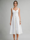 White Button-Front Midi Dress