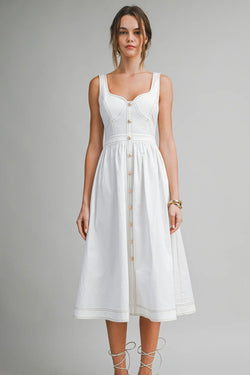 White Button-Front Midi Dress