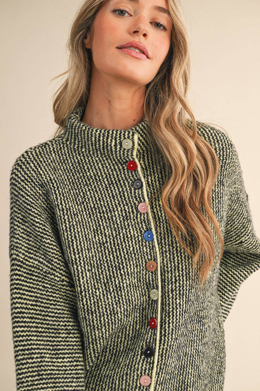 Stripe Button Front Cardigan