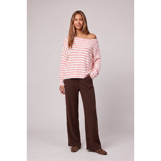 Stripe Brushed Boatneck Sweater