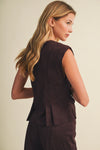Faux Suede Pleated Peplum Top