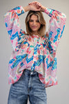 Ocean Pleated Button Top