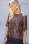 Round Neck Short Sleeve Sequin Top