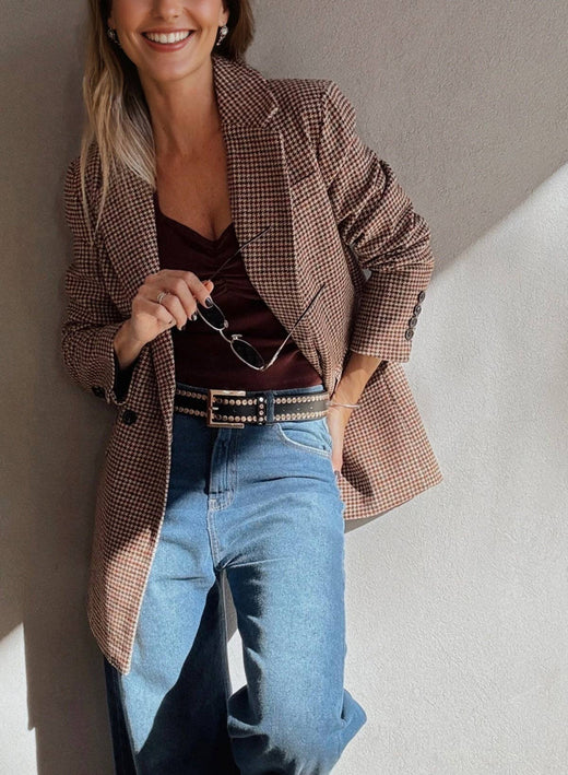 Houndstooth Lapel Collar Blazer