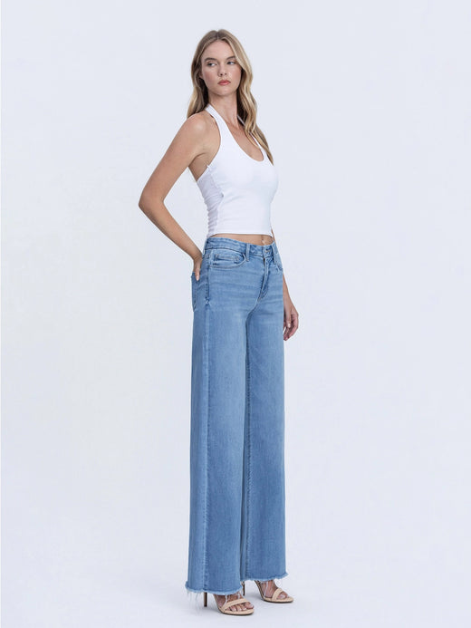 High Rise Wide Leg Fray