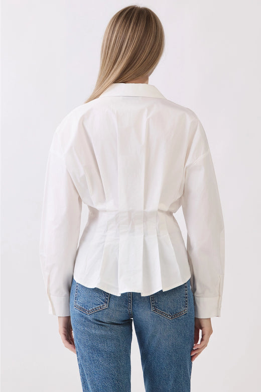 Classic Collar Pleated Button-Down Blouse