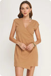 Wrap Sleeveless Textured Knit Mini Dress