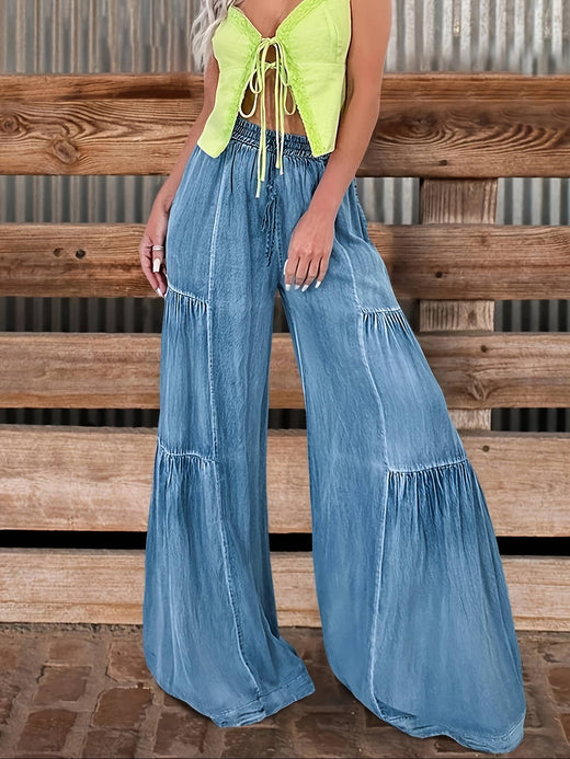 Lightweight Tiered Denim Trousers